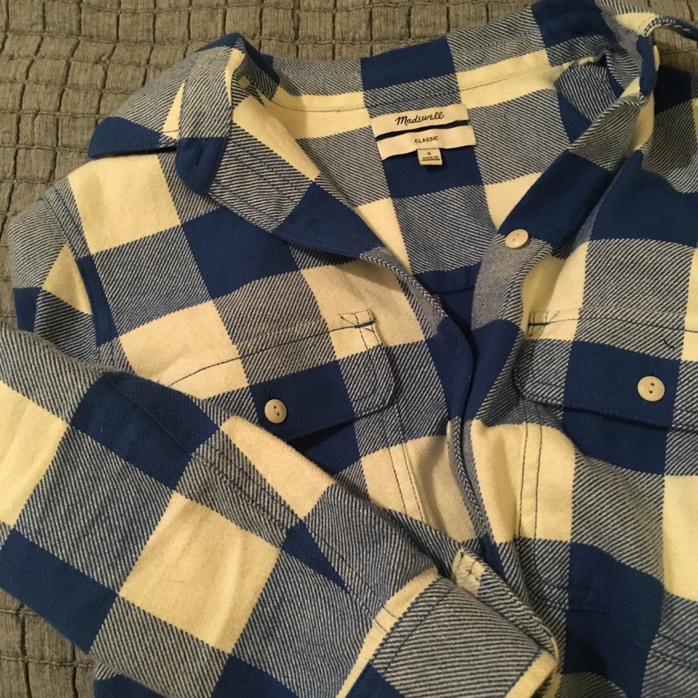 Madewell blue and white flannel button down shirt
